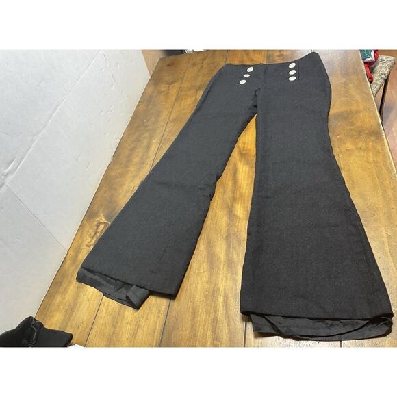 Tory Burch Wide-Legged Sailor Pants Size 8 Black Wool Flare Leg Buttons - Picture 1 of 11